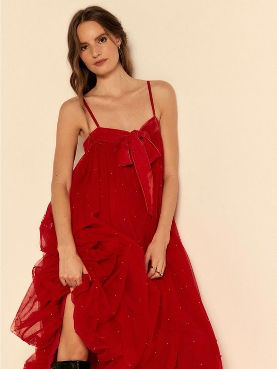 Free People Dresses & Skirts - Free People Show Stopper Maxi Dress Red Embellished Mesh – Size Small